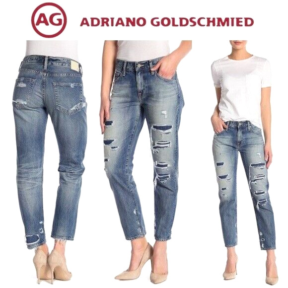 AG Ex boyfriend Slouchy Slim Crop, 19 Yr Quilted Mended Distressed