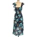 COMO VINTAGE floral ruffle flutter trim tropical midi high low dress blue S NEW