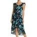 COMO VINTAGE floral ruffle flutter trim tropical midi high low dress blue S NEW