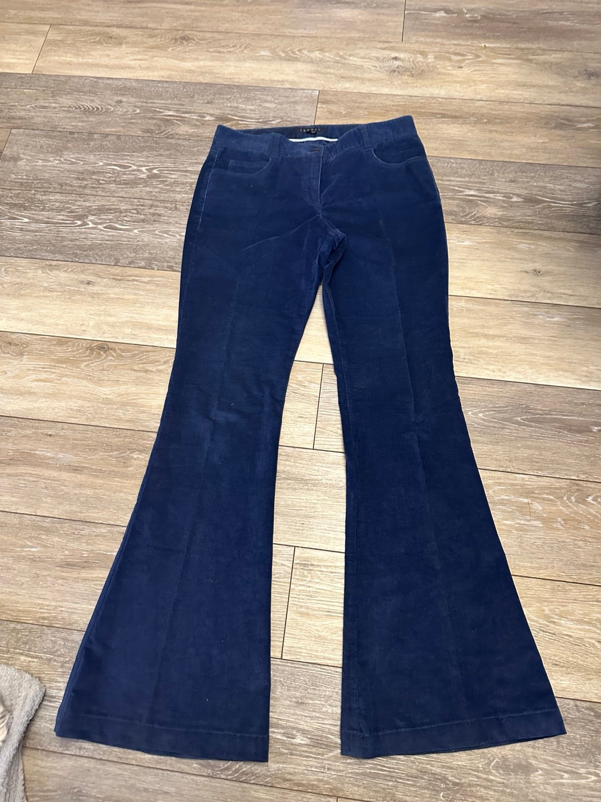 Theory Pants Blue Velour Velvet Bell Bottom Flared Leg
