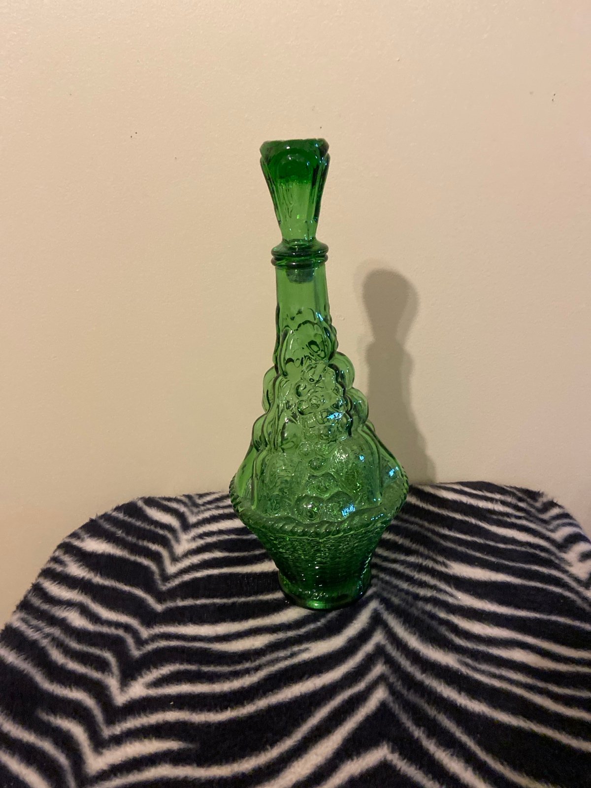 Vintage Italian Green Glass Basket of Fruit Decanter .