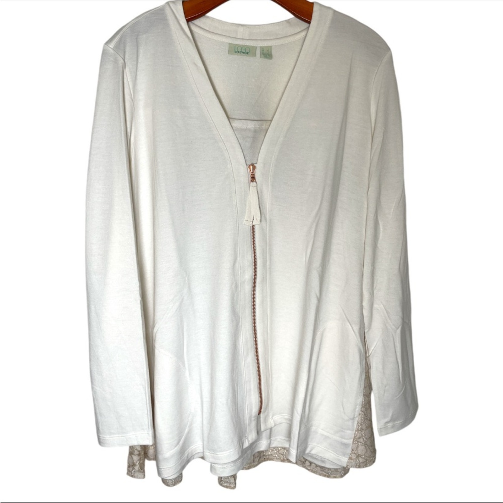 LOGO by Lori Goldstein off white Lace Back full zip cardigan - Large