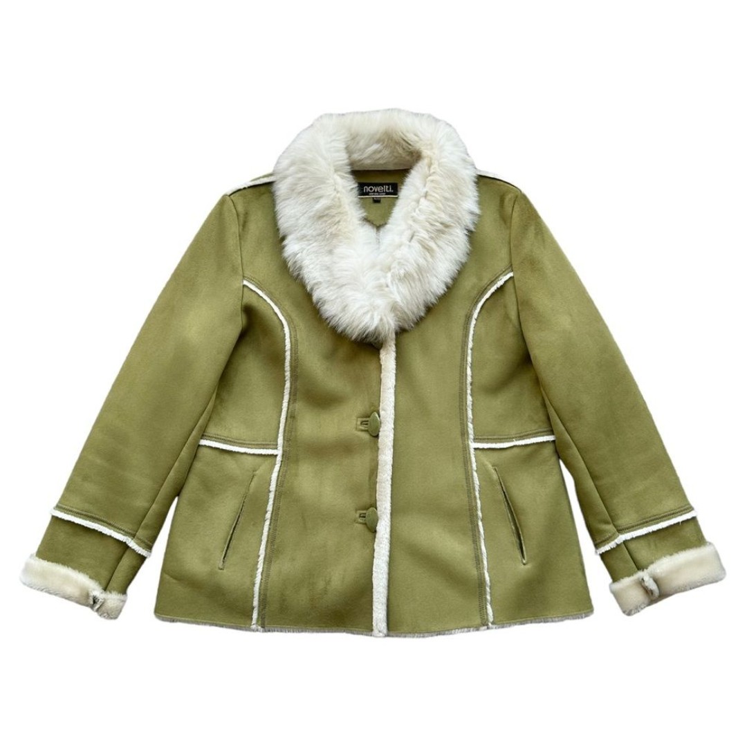Novelti Adorable Junior Green Faux Suede Faux Fur Jacket