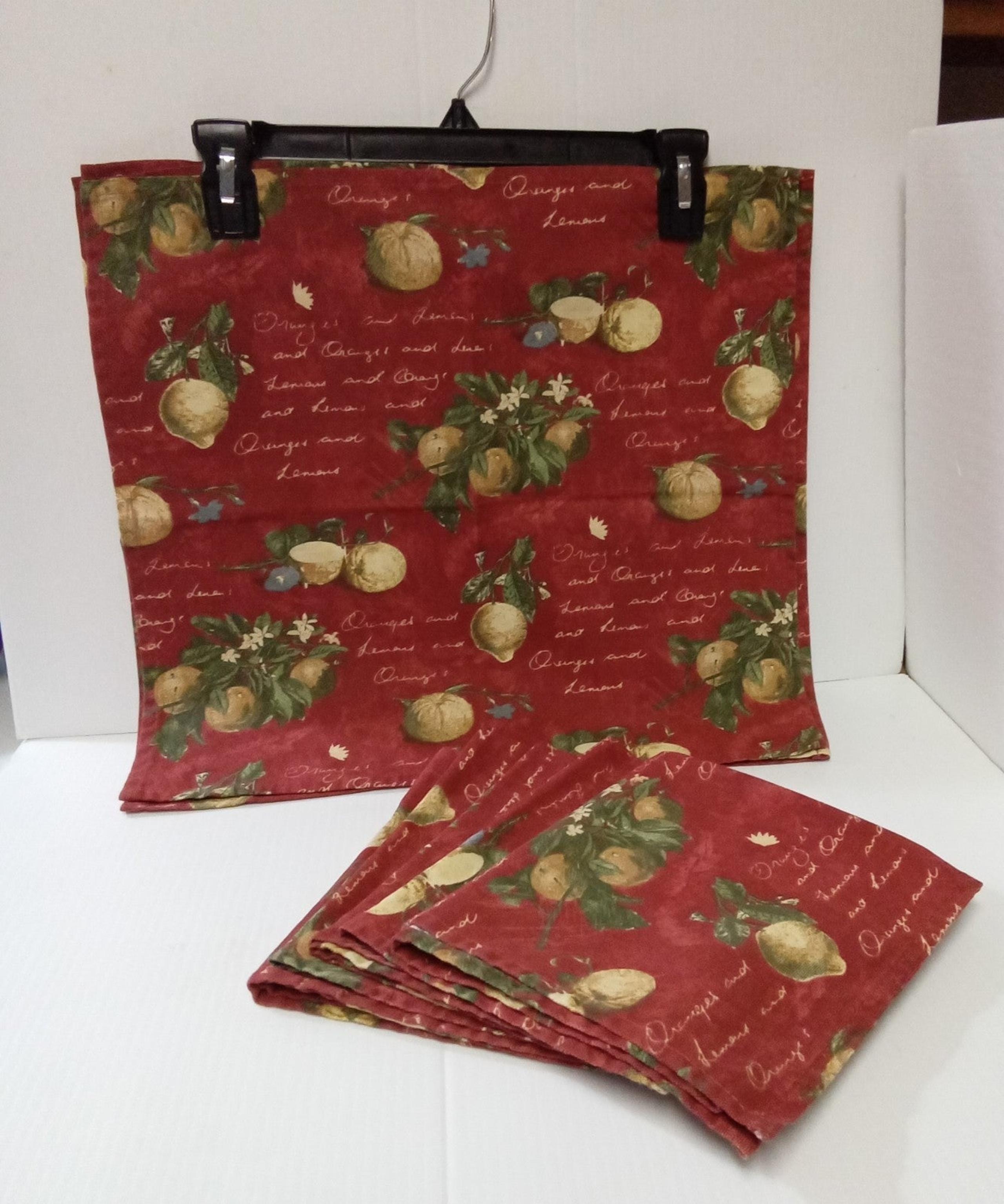 Farmhouse Country Chic Kitchen Lemons & Oranges 8 Piece Red Napkin Set