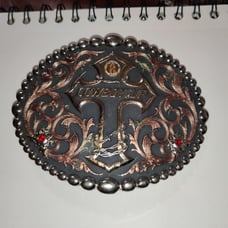 Cowboy Up Belt Buckle Beautiful Copper undertones Ruby Embellishments