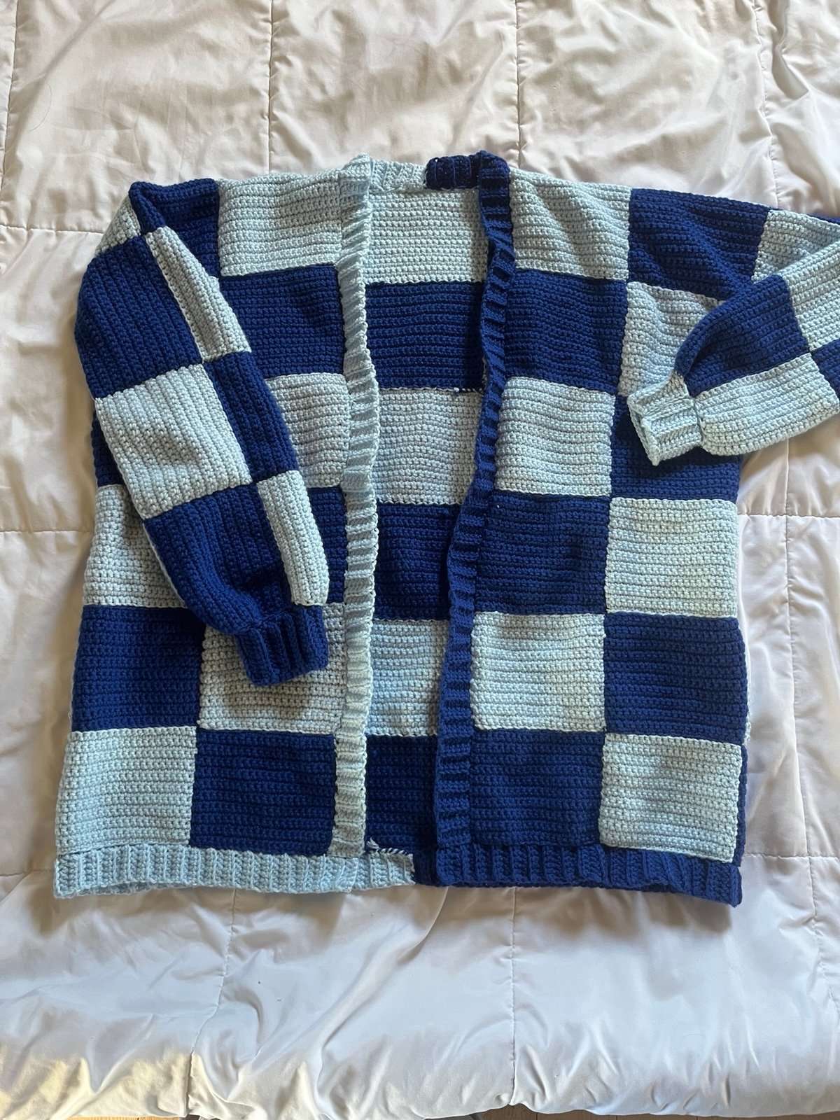 Handmade Crochet Checkered Cardigan M-L