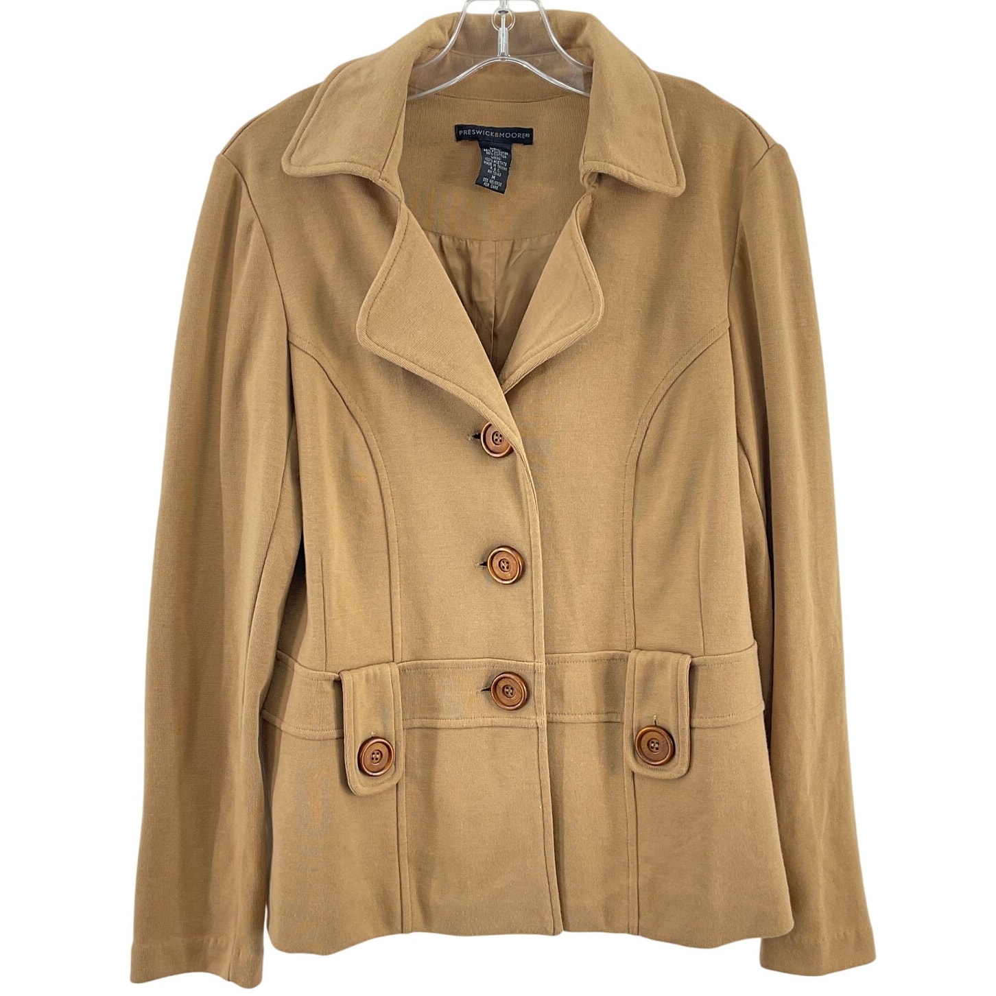 Preswick & Moore Tan Pea Coat Cotton Blend Women’s Size Medium Preowned