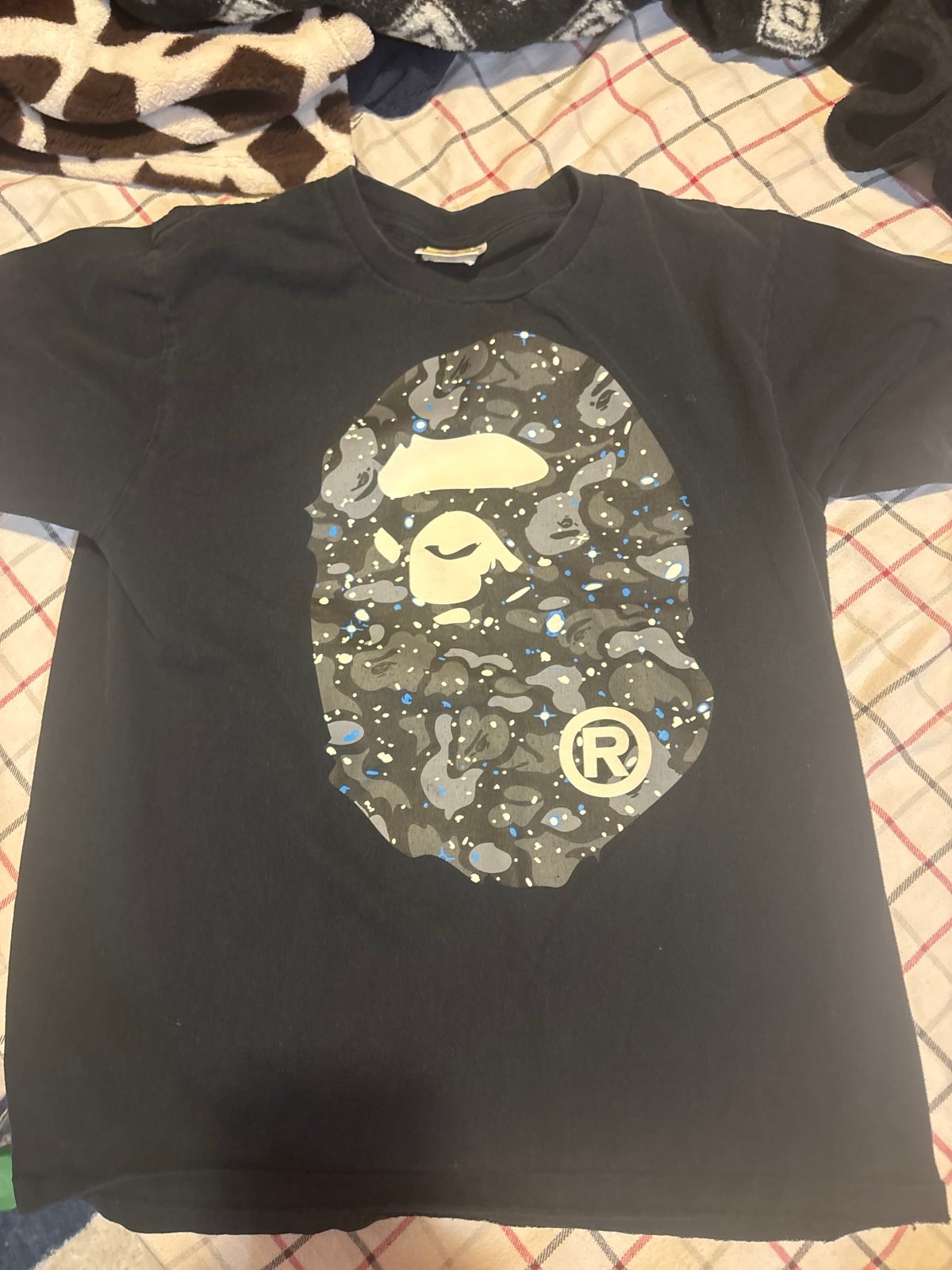 bape shirt blue black and white