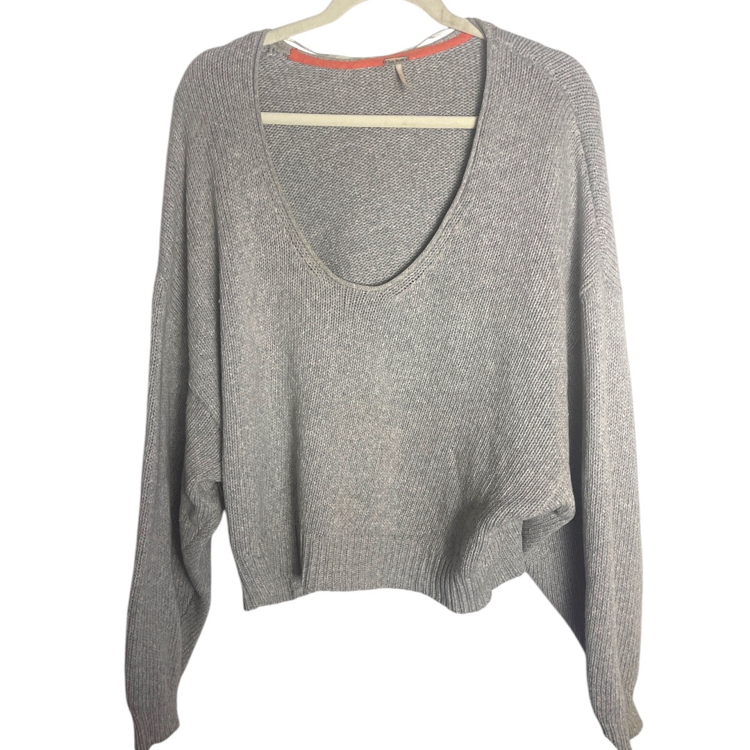 Free People Grey V-Neck Oversized Casual Knit Sweater M