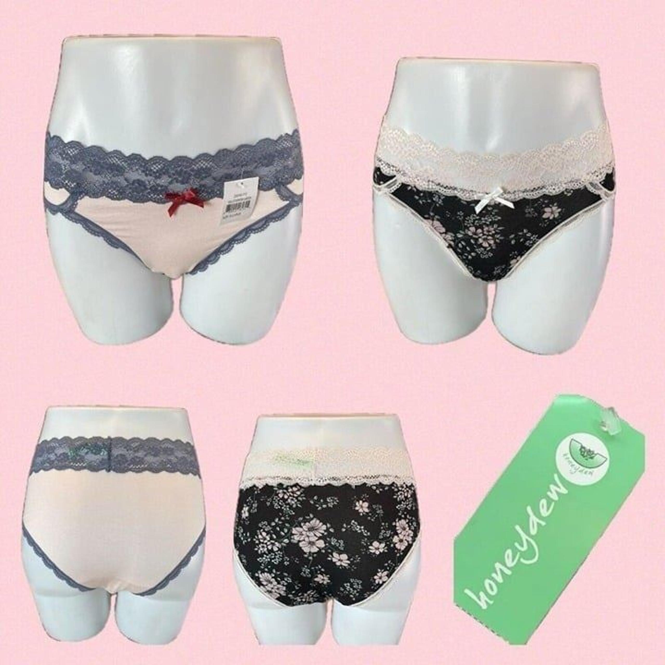 Honeydew Intimates XL Blue-Black Floral Pink Lace Waistband Thong Panties-2 Pk