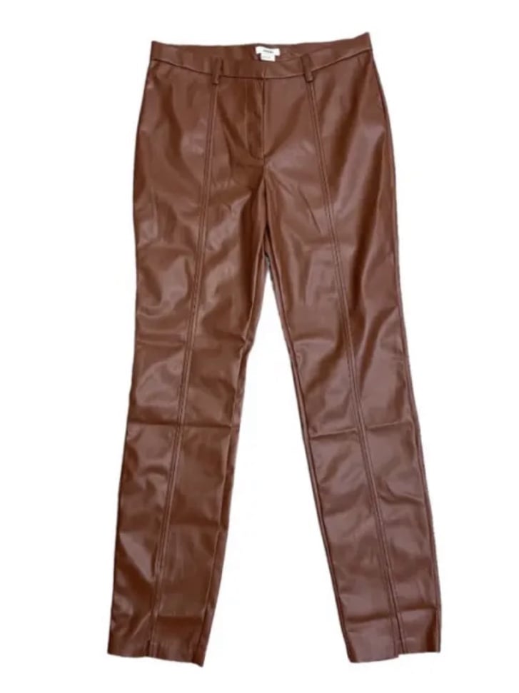 Jason Wu Faux Leather Women’s Pants Brown Skinny Slim Slit Hem Sz L NWT