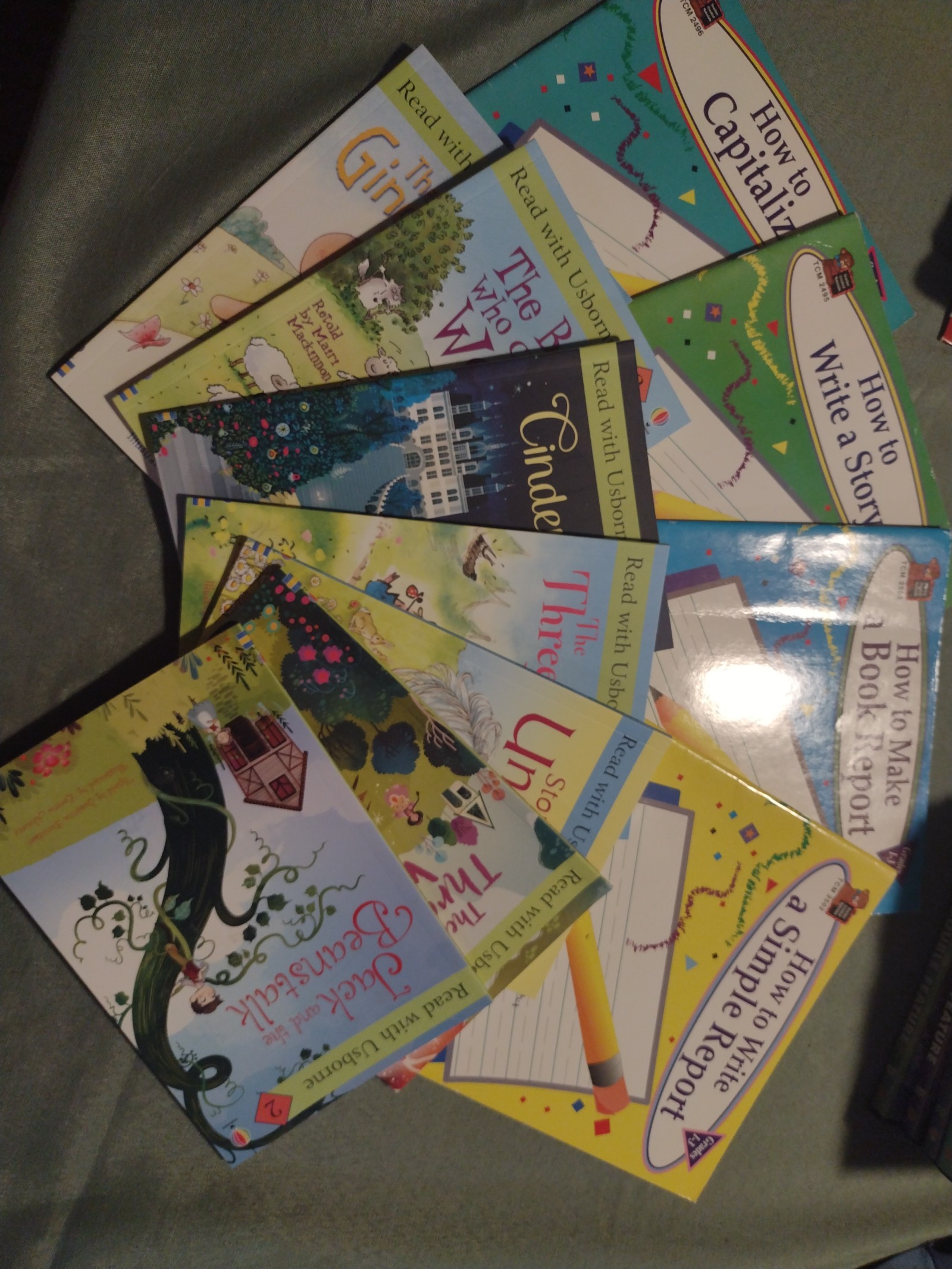 Writing workbooks and Usborne books lot