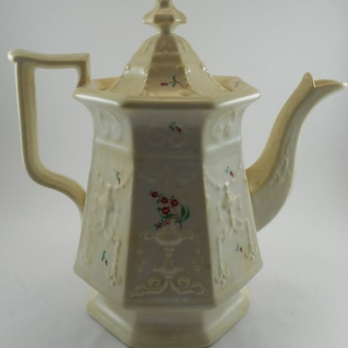 Victorian Embossed White Ironstone Luster Coffee Pot CIRCA 1800s