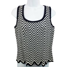 NWT ST. JOHN NAVY AND WHITE KNIT BLOUSE M **465