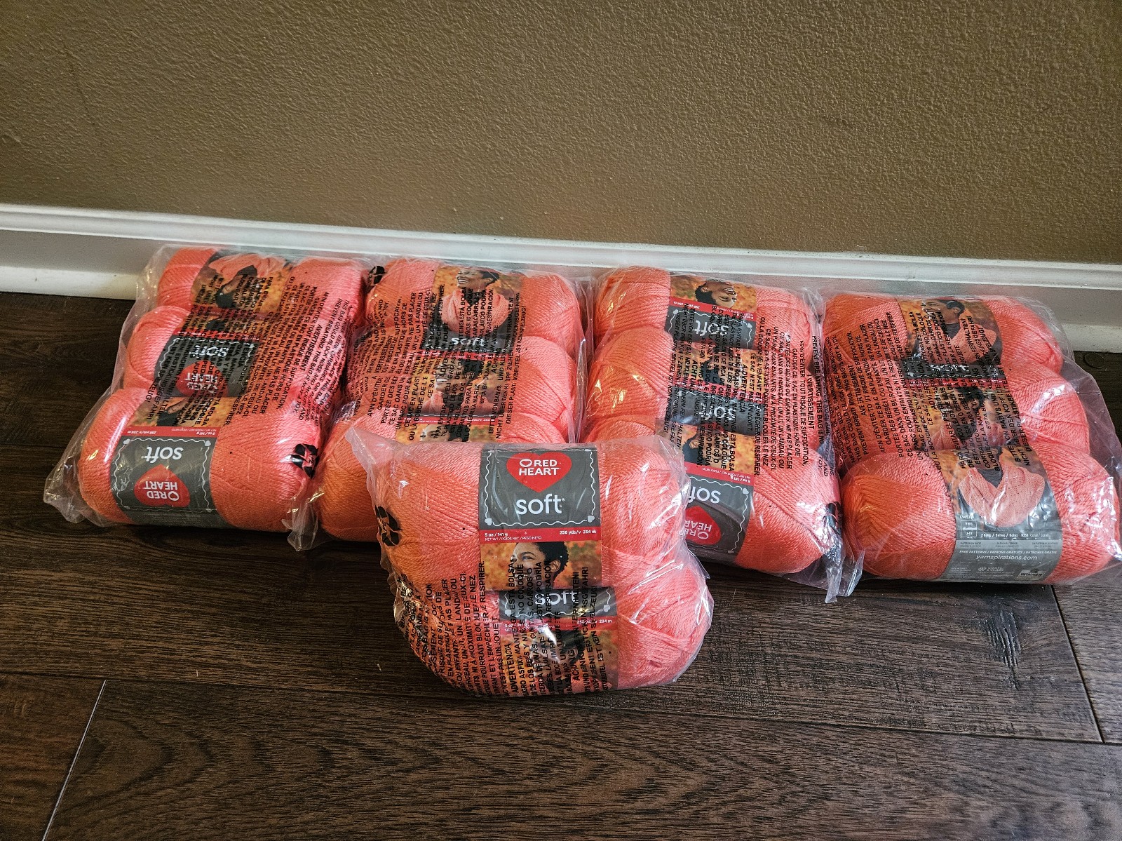 14 Skeins Of Coral Red Heart Soft Yarn 5 Oz New In Packaging No Dye Lot New.