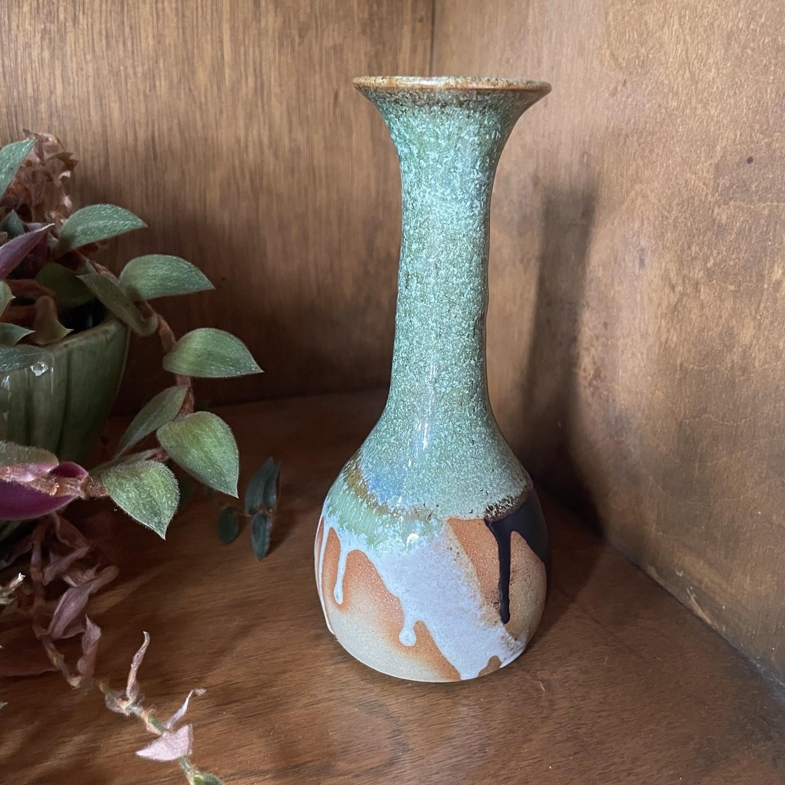 Vintage Canterbury Pottery Bud Vase Drip Glaze Great Britain 6" Signed