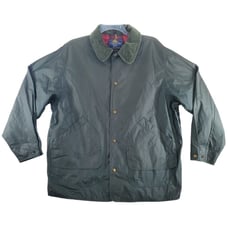 Vtg Thornton Bay Jacket Men XL Green Plaid Flannel Lined Snap Up Coated USA 90s