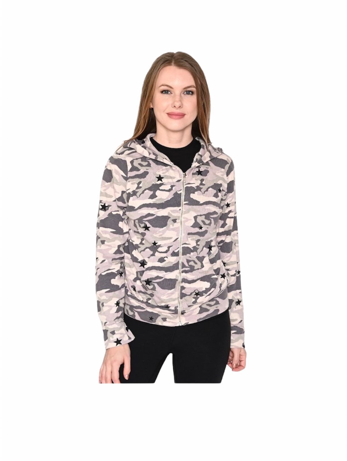 Monrow Camo Stardust Print Zipper Hoodie