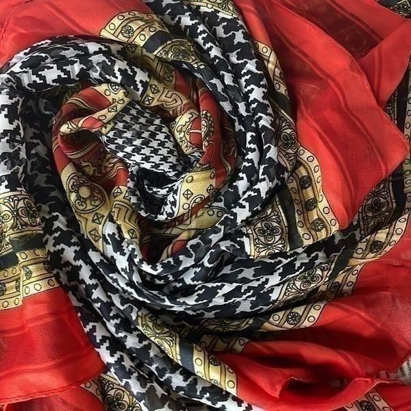 Luxury Scrolls, Buckles, & Houndstooth Silk Scarf