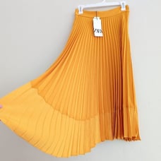 ZARA NWT PLEATED MIDI SKIRT ASYMMETRIC HEM YELLOW