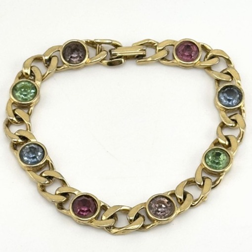 Vintage colorful glass rhinestone gold chain bracelet