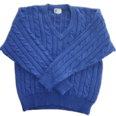 Vintage Sweaters Blue Cable Knit V-Neck Sweater Size L
