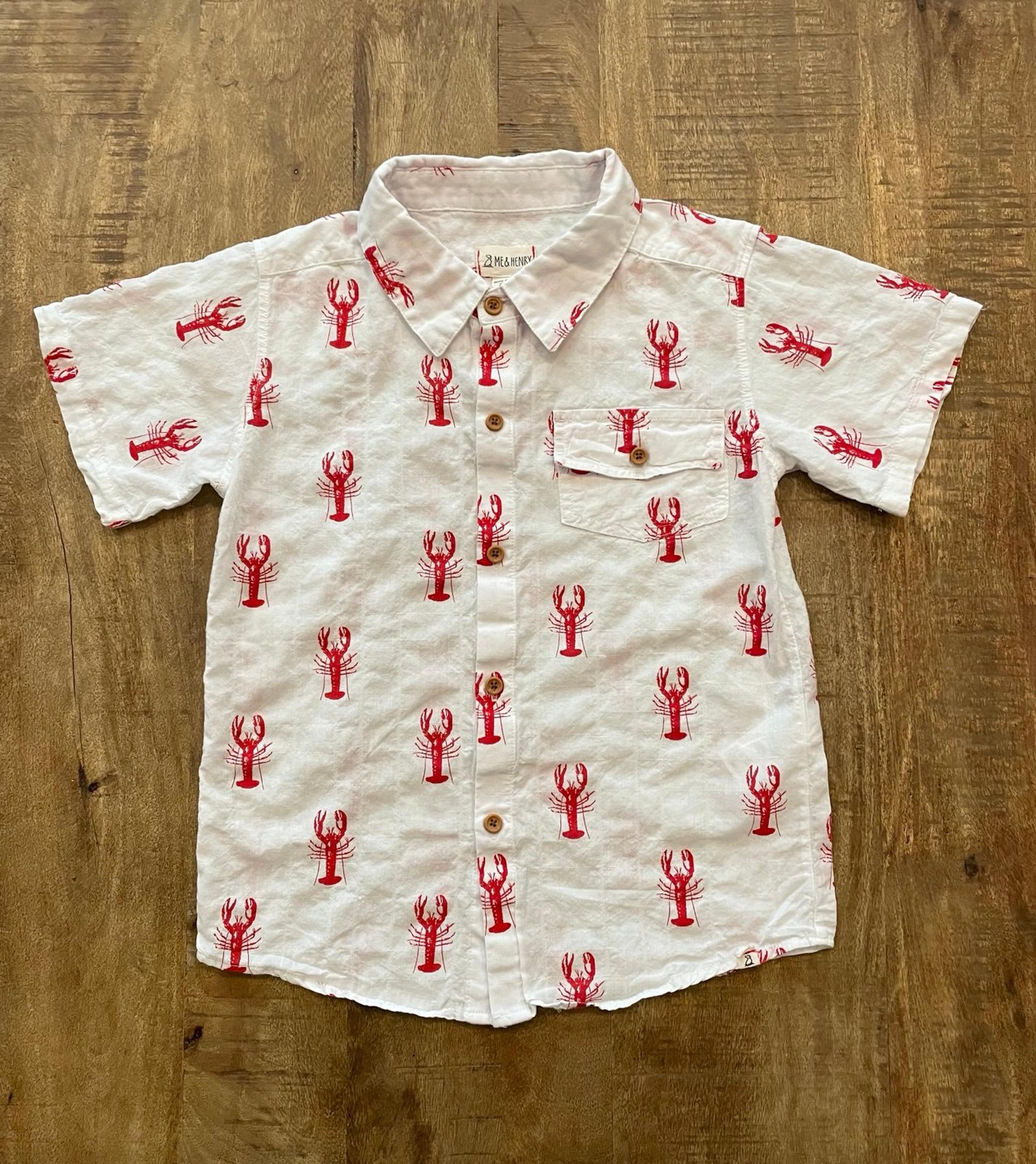 Me & Henry Lobster Short Sleeve Button Down Shirt Boys Size 9/10