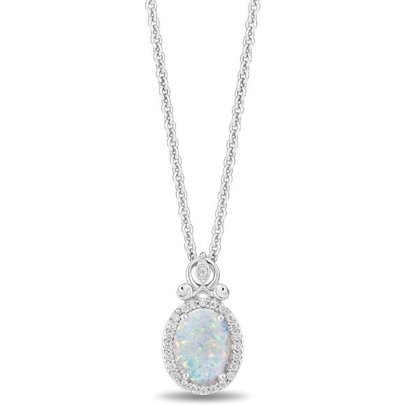 Disney Cinderella Sterling Silver with 1/10 CTTW Diamond and Opal Necklace