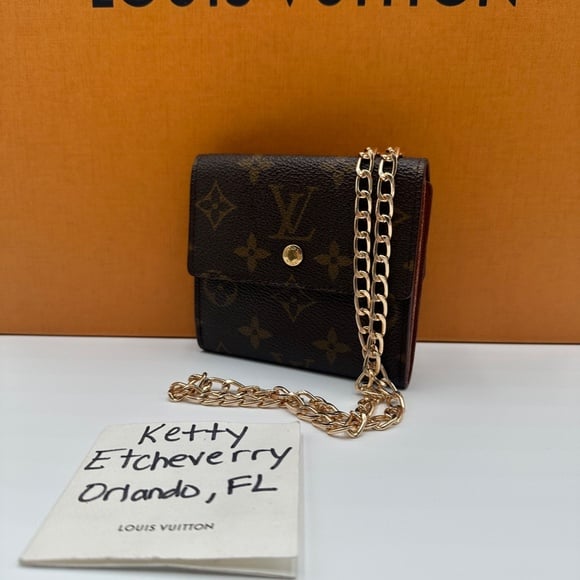Authentic Louis Vuitton Monogram Elise Compact Wallet w/ Crossbody Kit