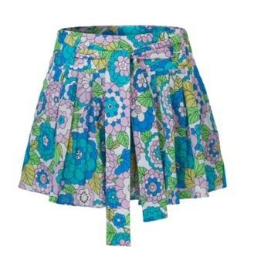 Dodo Bar Or Retro 70s Floral Green & Blue Kai Mini Skirt SIZE MEDIUM