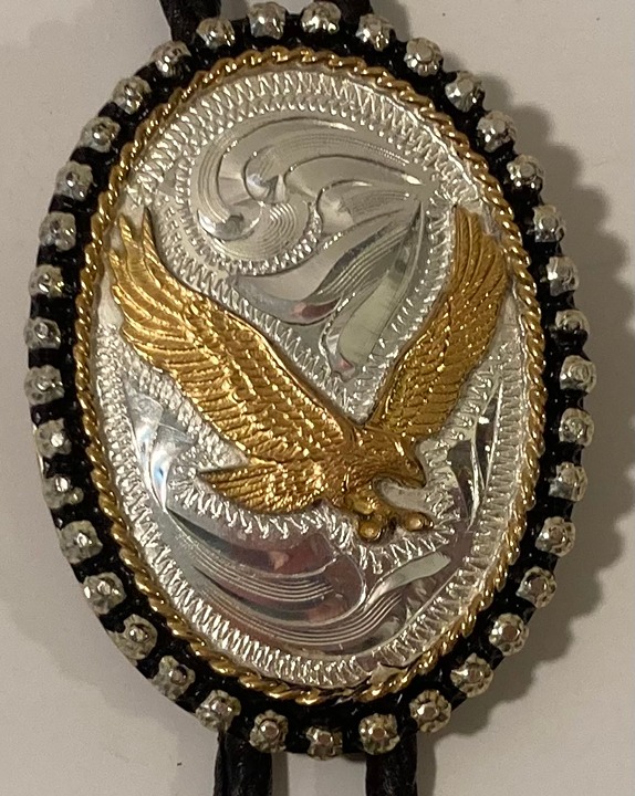 Vintage Metal Bolo Tie, Nice Silver and Brass, Nice American Bald Eagle, Nice