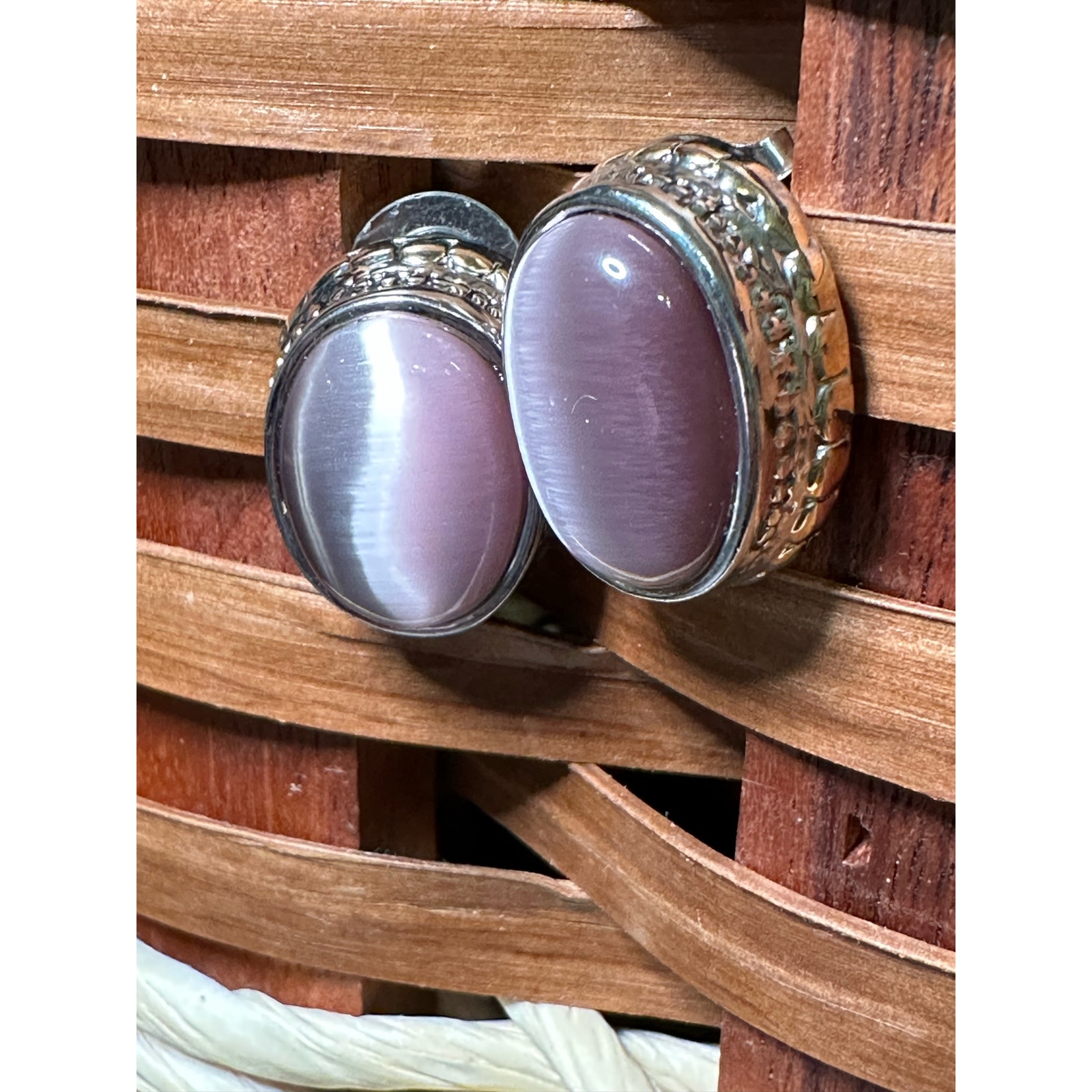 Vintage Oval Lavender and Silver Stud Earrings