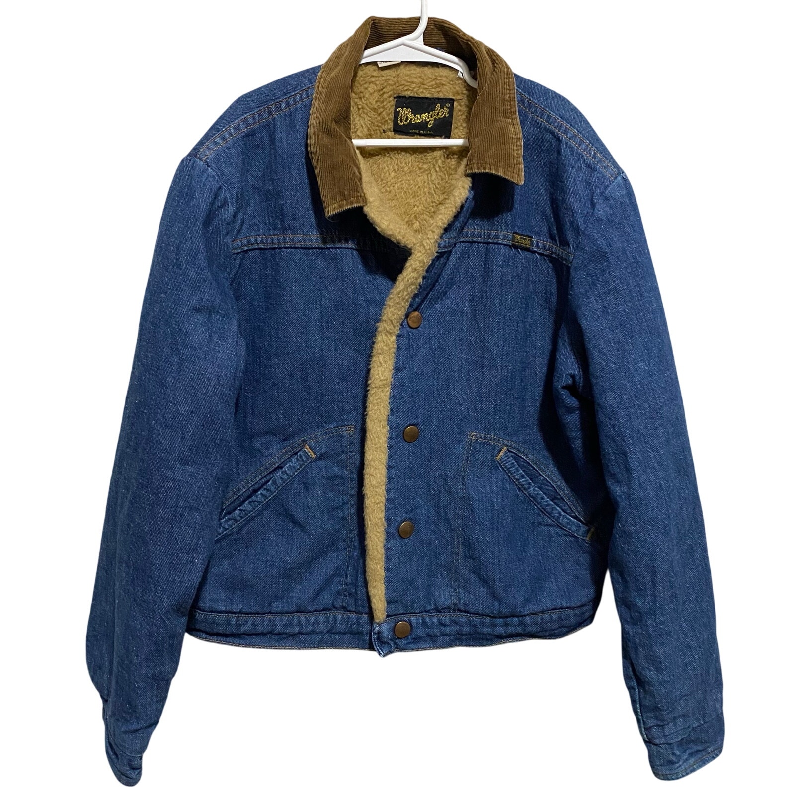 Vintage Kids Wrangler Blue Denim Jacket Sherpa Lined Youth Size 18