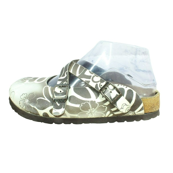Birkenstock Birkis Dorian Women's Brown Leather Cross Strap Floral Slide Mules 4
