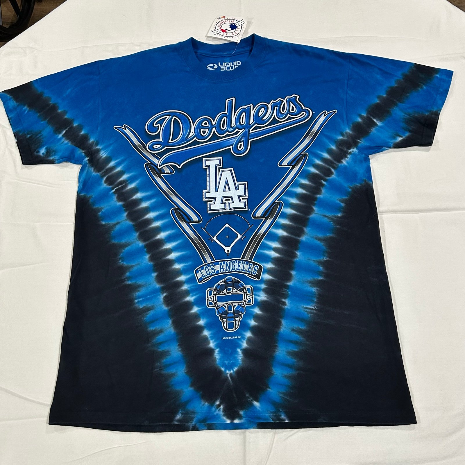 Los Angeles LA Dodgers MLB Baseball Liquid Blue Tie Dye Crew Neck T-Shirt Men L