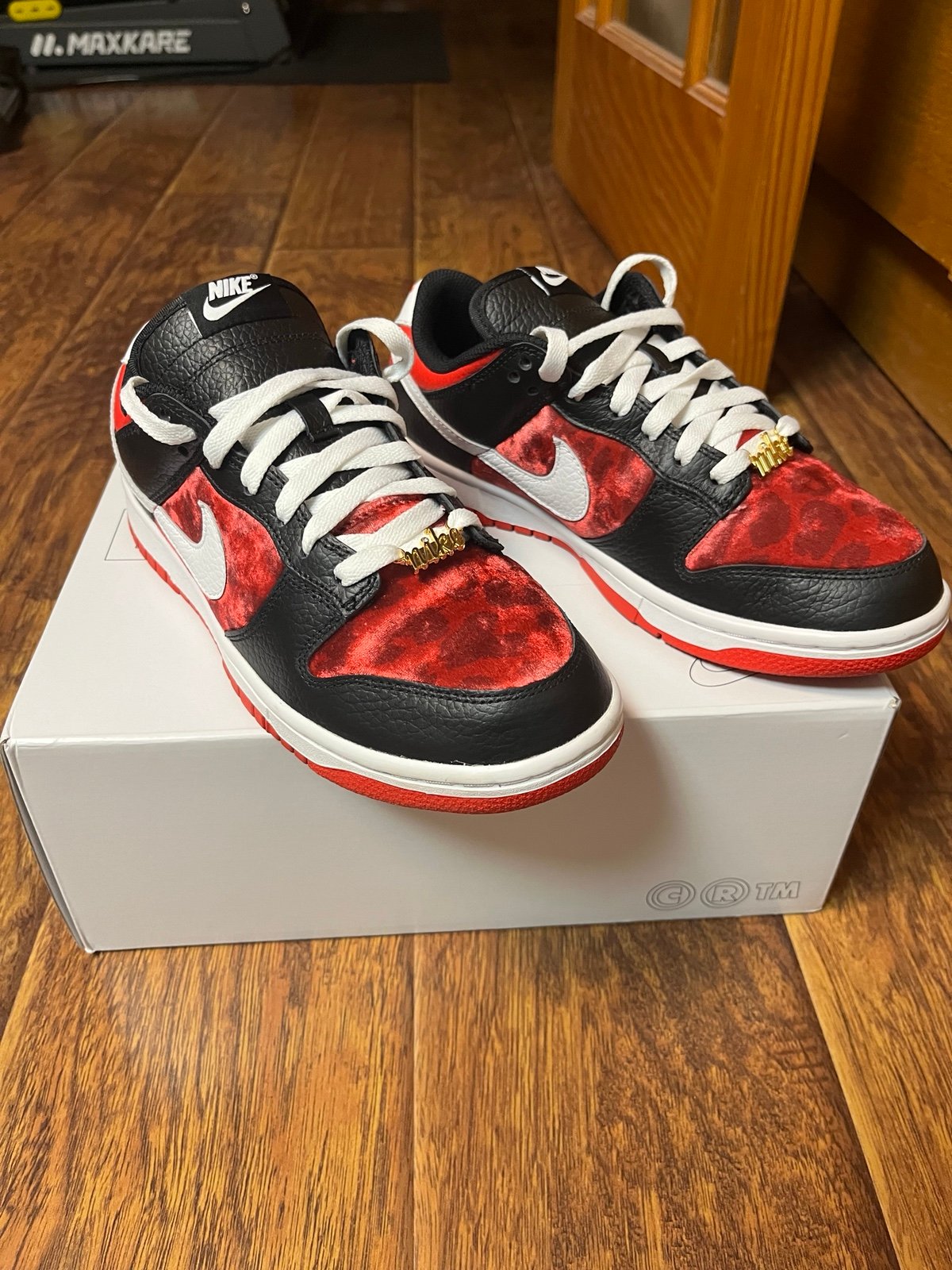 Custom Nike By You red and white Nike Dunks