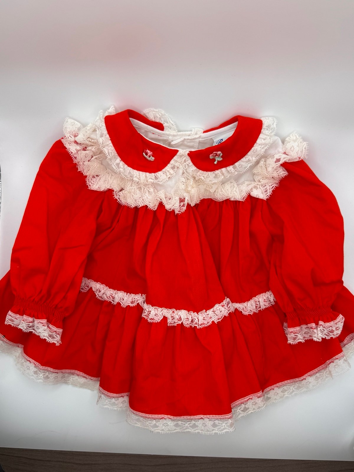 Vintage Bryan Baby Girl Infant Dress 0-3 Months Red Lace USA Diapercover