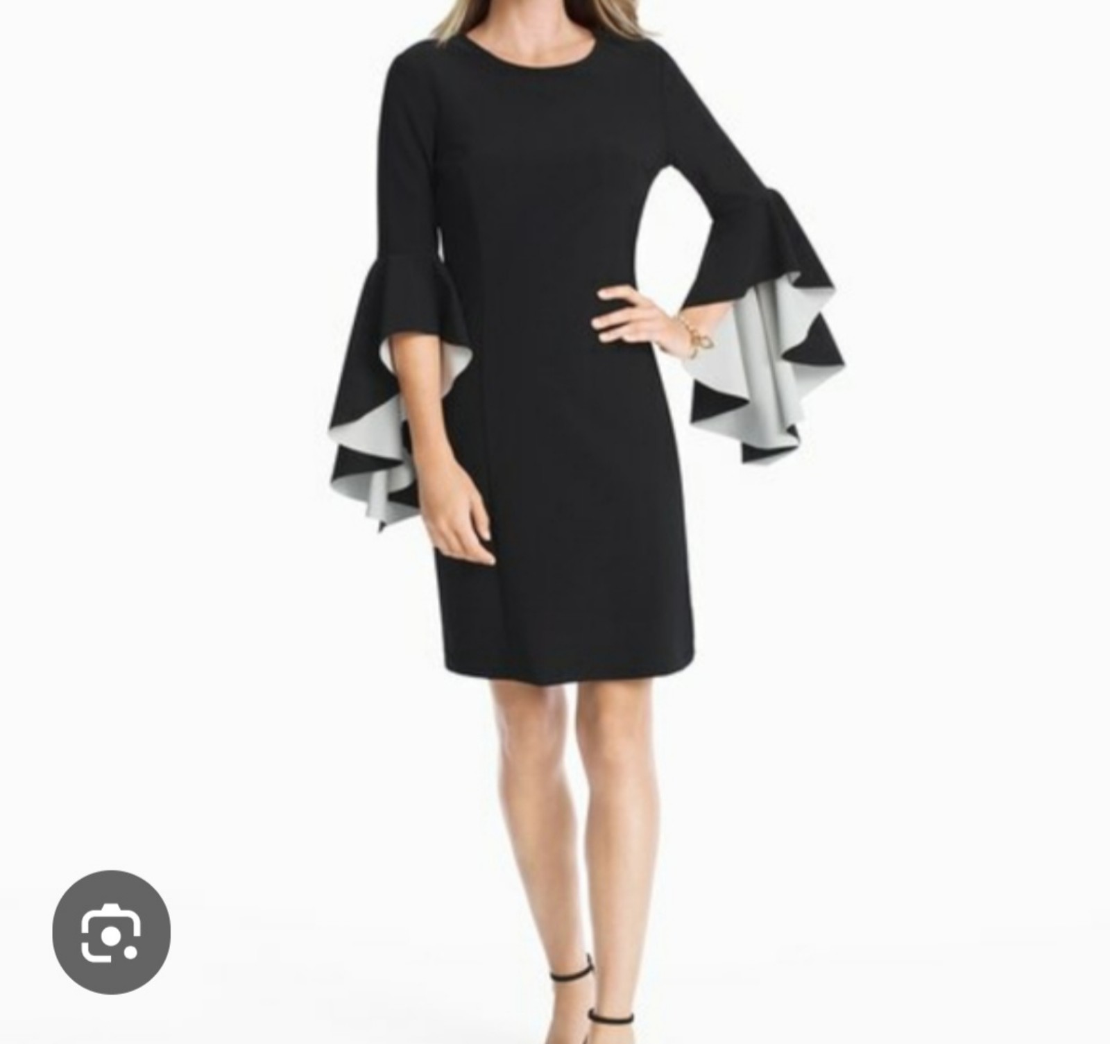 Nicole Miller Elegant Black & White Cocktail Dress with Angel Sleeves