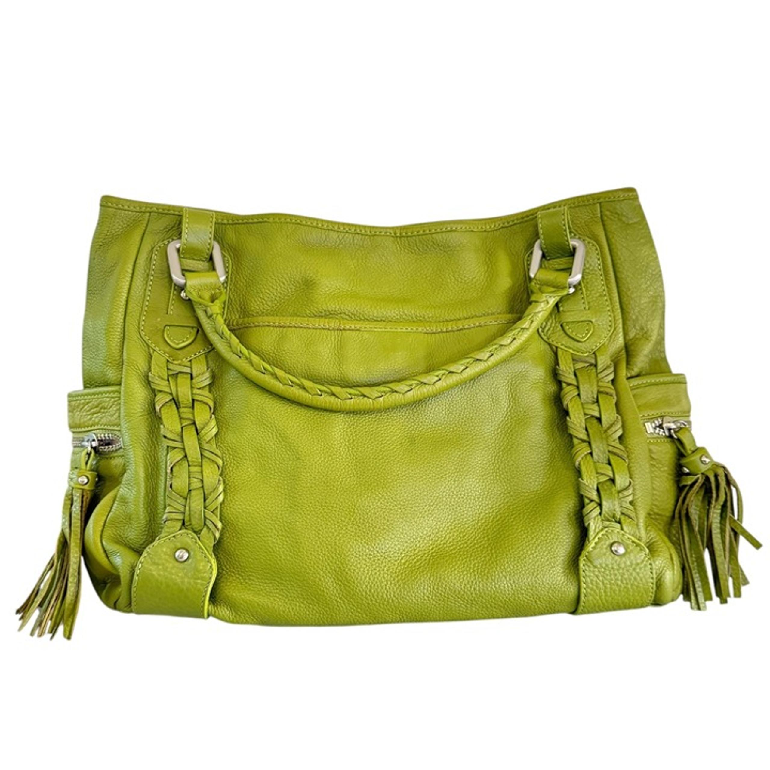 Kenneth Cole New York Supple Green Leather Tassel Studded Shoulder Bag