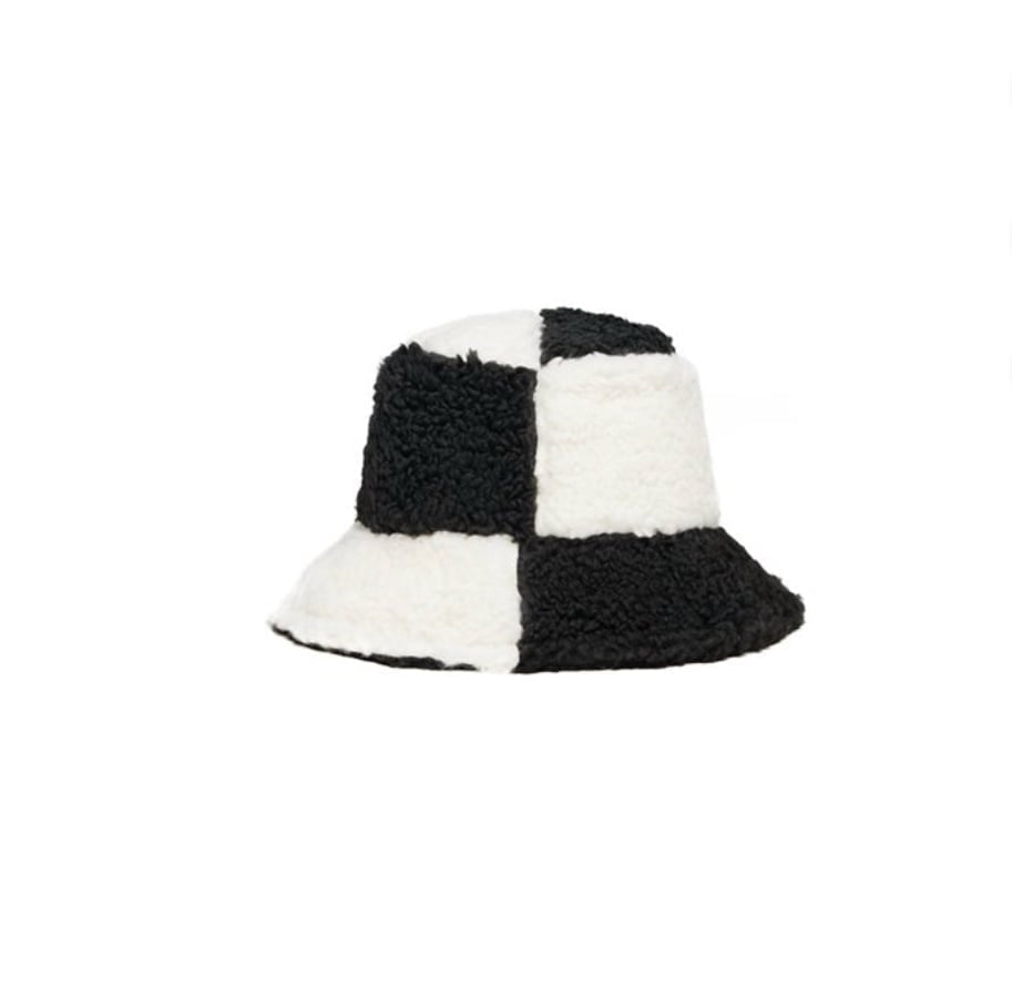 jocelyn - Women's Tunnel Bucket Hat - Faux Fur - Black & White - New