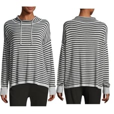 Eileen Fisher Striped Cowl Neck Drawstring Sweater