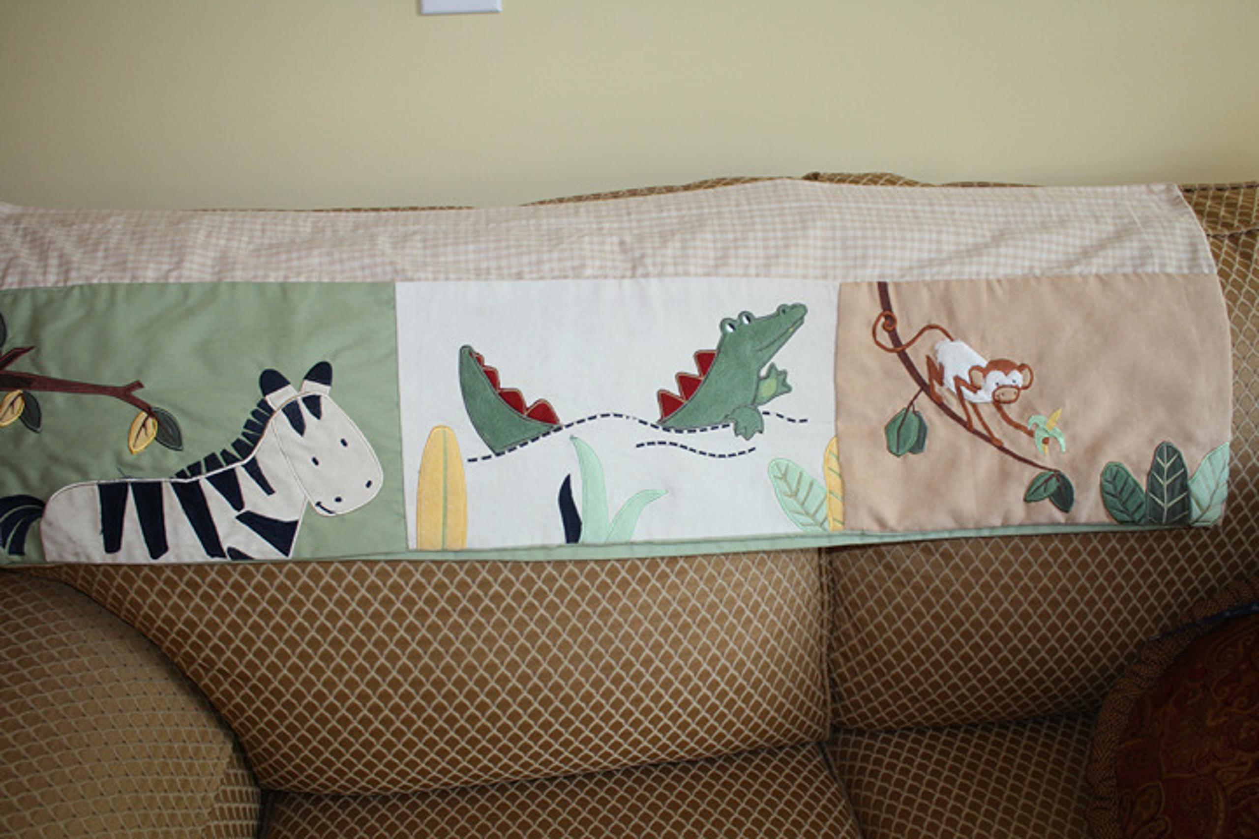 KIDSLINE ZANZIBAR JungleSafari plaid valance giraffe elephant monkey zebra 88"