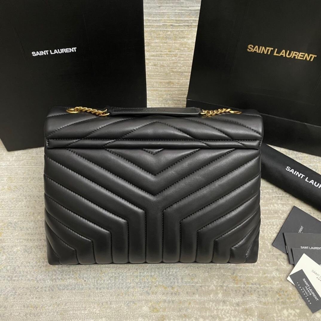 Authentic YSL Saint Laurent LouLou Medium Quilted Black Leather Shoulder Bag.