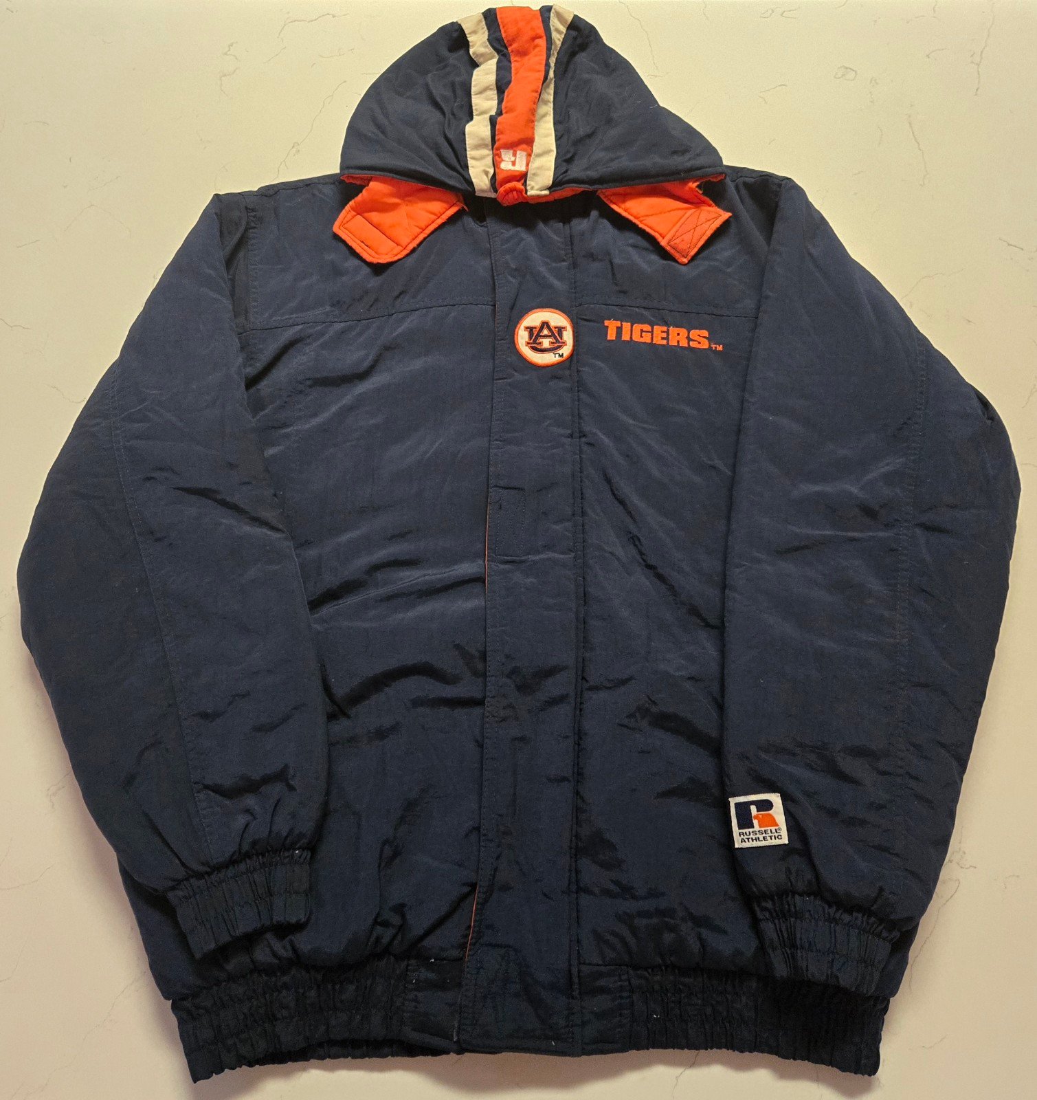 Vintage Russell University of Auburn Tigers Hooded Puffer Jacket Youth Size XL