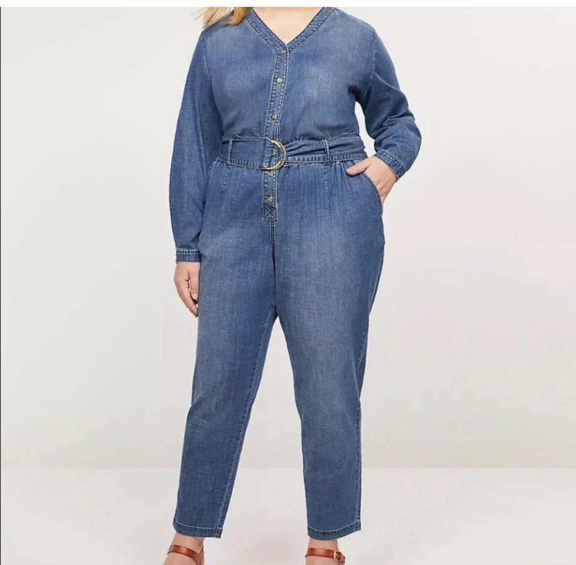 Lane Bryant Women’s Light Denim Jumpsuit Size 14 Casual Utilitarian Minimalist