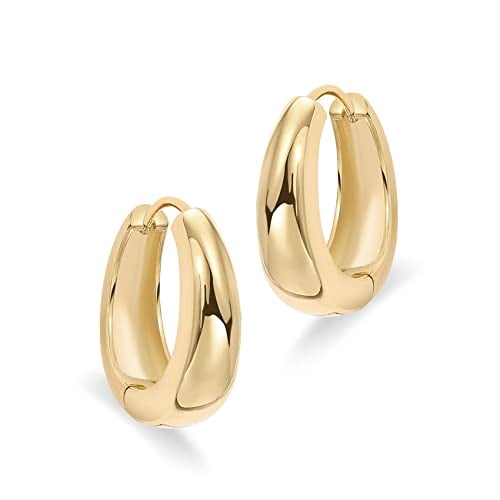 Small Chunky Hoop Earrings | 14K Gold Posts | Thick t Gold
