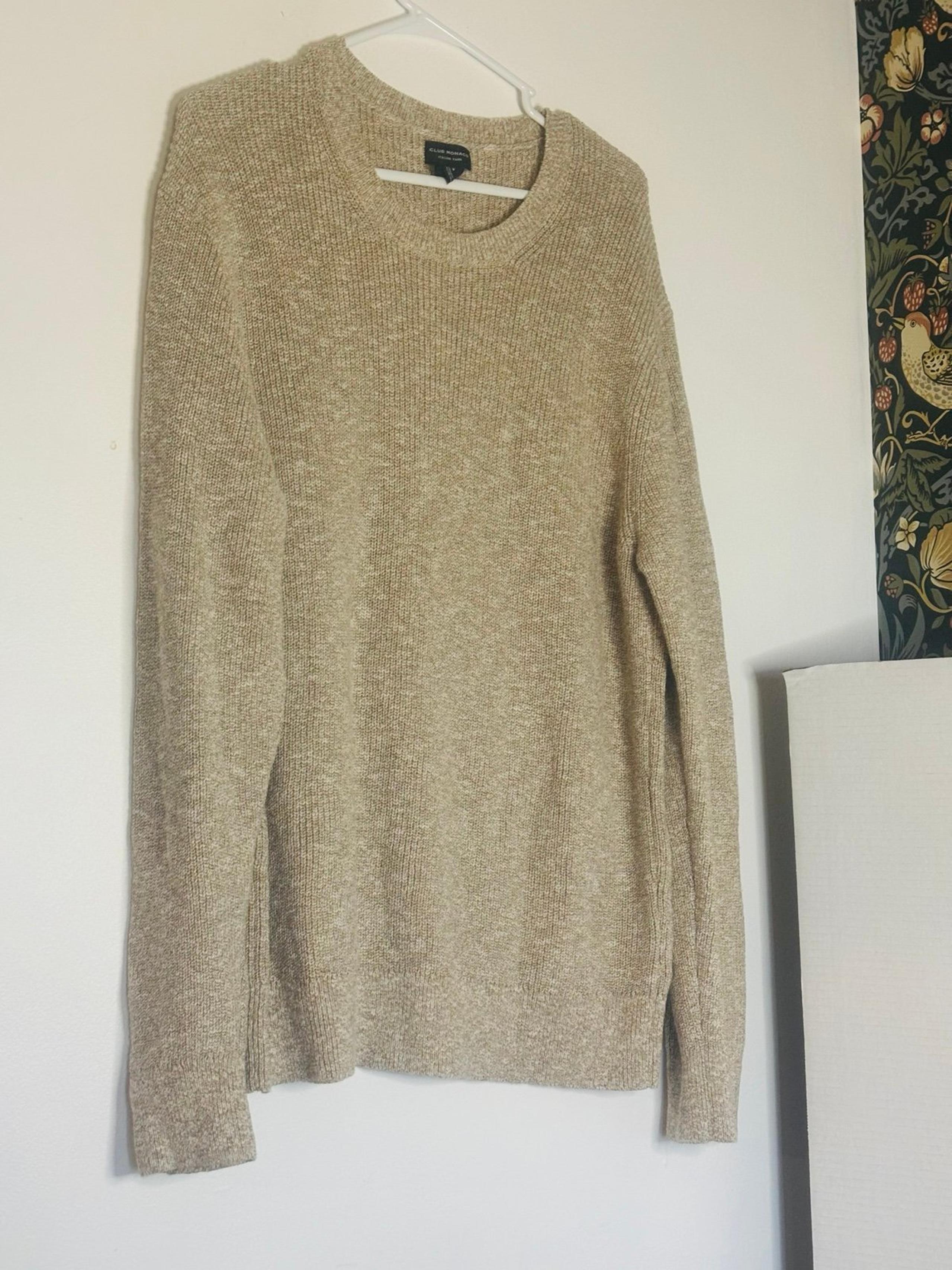 Club Monaco men’s Italian yarn tan pullover crewneck sweater sz XL soft