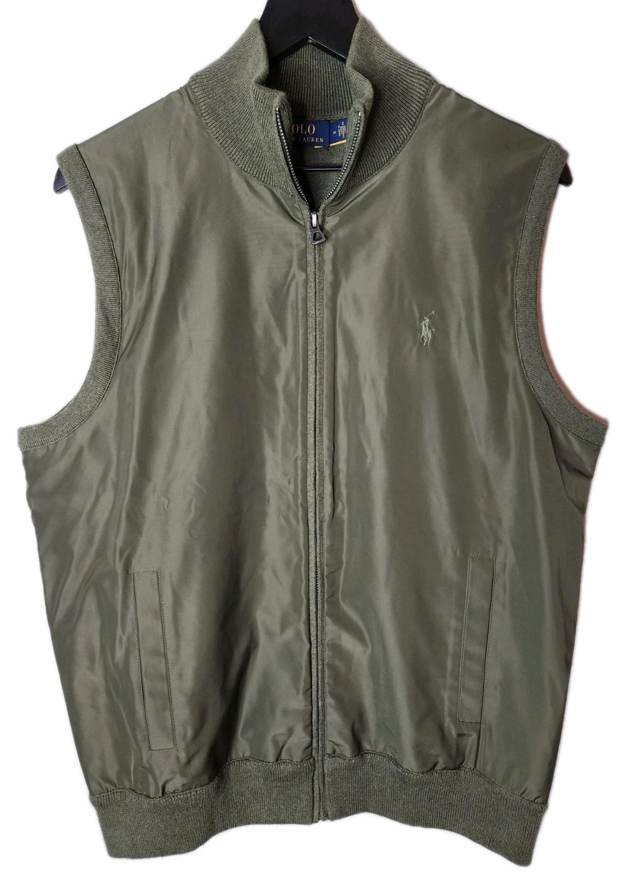 Polo Ralph Lauren Mens Double Knit Cotton Blend Full Zip Hybrid Vest Green Sz M