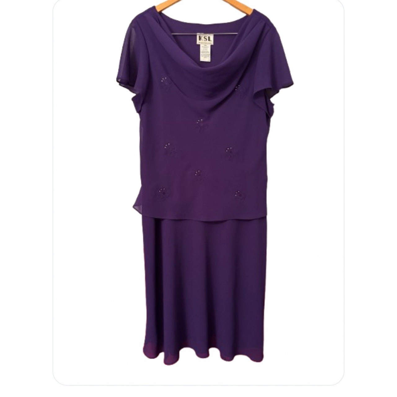 Karin Stevens KSL dress eggplant purple rhinestones Size 16 Vinatge Short Sleeve