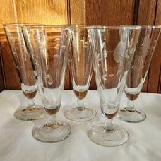 5 Princess House Heritage Crystal Pilsner Beer Glasses 7.5 gray etched floral
